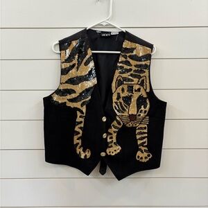 Vintage Black and Gold Sequin Tiger Vest